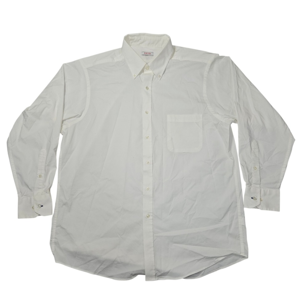 Izod Classic Fit Stretch Button Down Shirt White 16-16.5 32/33